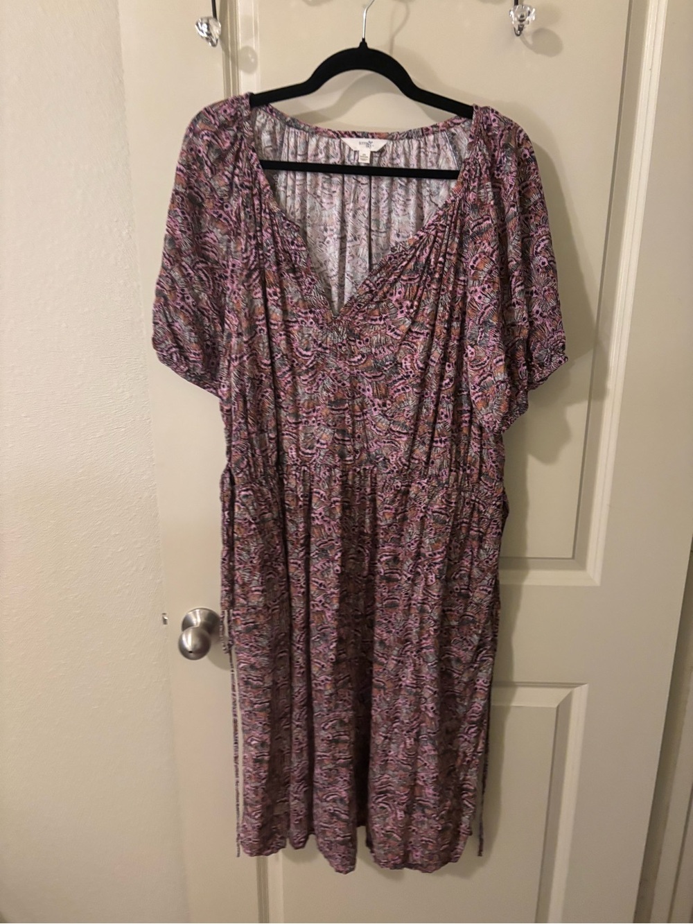 Terra & Sky Patterned V-Neck Maxi Dress 2X Modest Work Office Business Casual